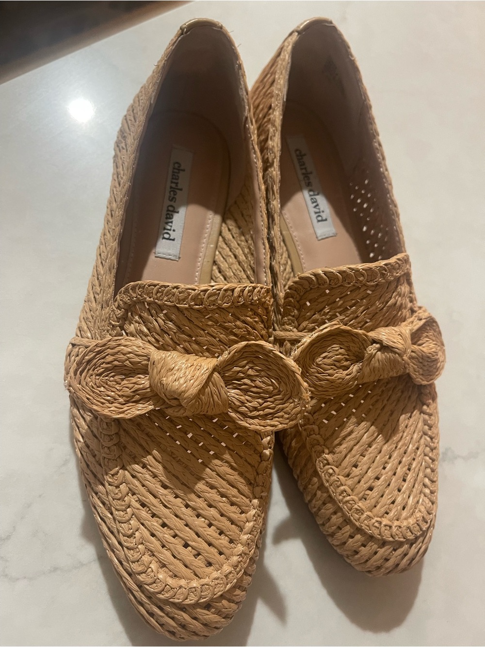 Charles David Woven Knot-Detail Loafers in Tan